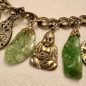Vintage Green Jade & Gold Buddha Charm Bracelet